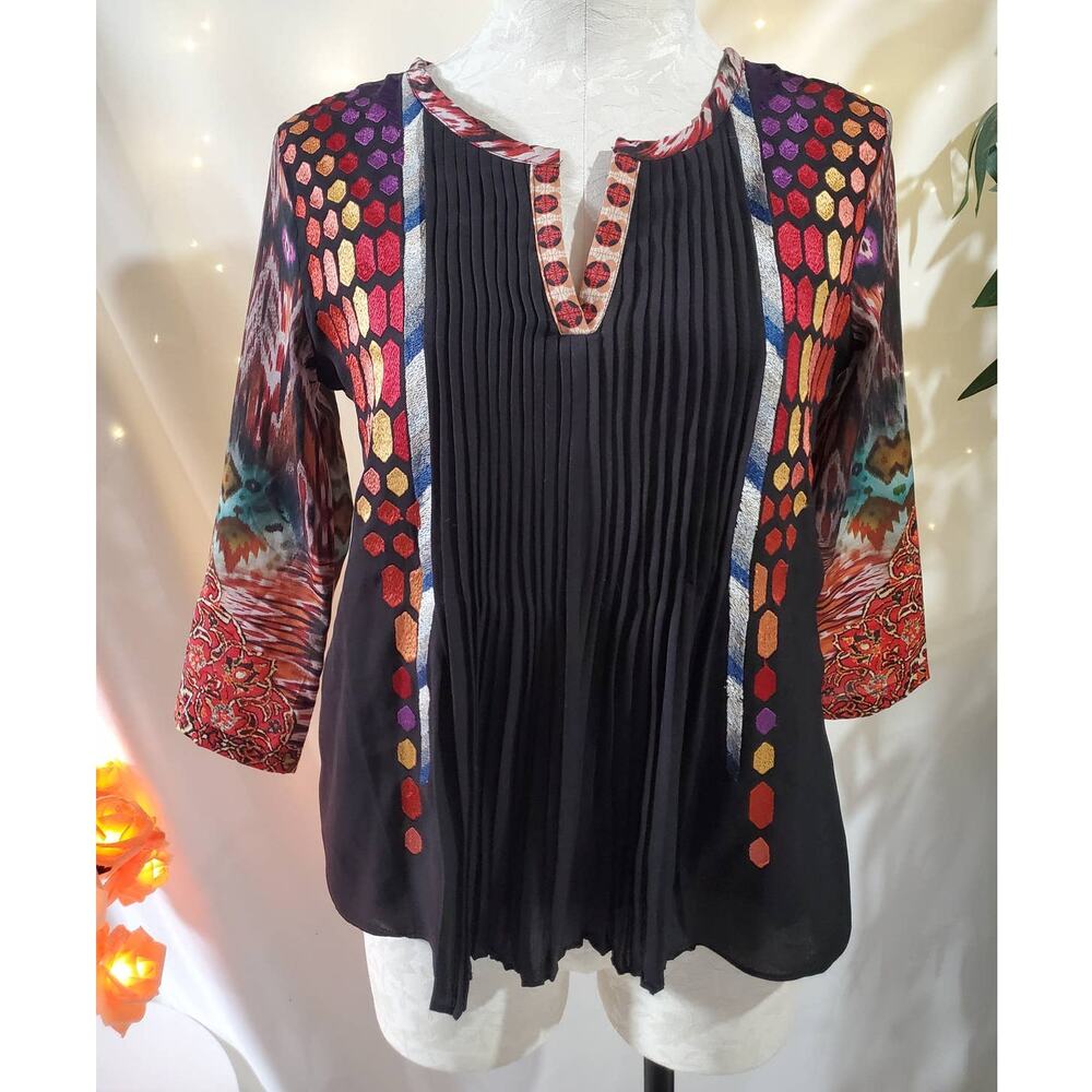 Ranna Gill Anthropologie Spectral Embroidered Peasant Blouse Womens Size XSP Top